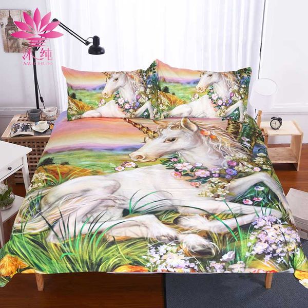 

muchun brand bedding sets 3d unicorn oil painting 3pcs comforter duvet cover pillowcase christmas bedding home textiles bed set