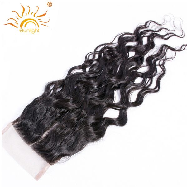 

sunlight human hair lace closure brazilian water wave remy hair natural color 100% human middle part 4''x 4'' ing, Black;brown