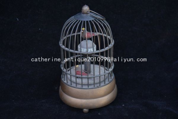 Acheter Rare Ancienne Horloge Royale De La Dynastie Qing Montre Mécanique Cage à Oiseaux En Cuivre Sculpté Peut Fonctionner 1889 02 Livraison