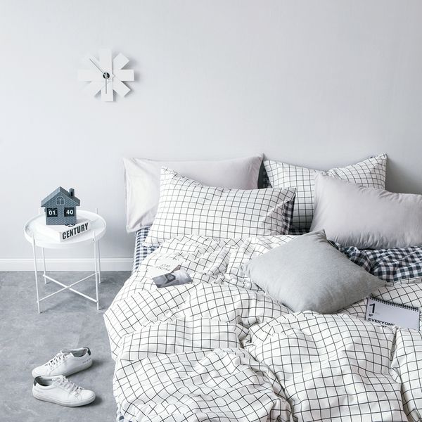 White Plaid Duvet Cover Pillow Case Classic Grey And Black Plaid