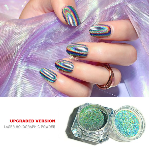 

diy chameleon laser nail glitters shining holographic mirror powder chrome pigment dust nails art decoration tools tslm1, Silver;gold