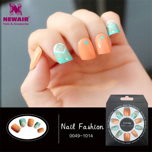 

24pcs square short false nails with design full cover fake nail artificial nails tips nail art decorations, Red;gold