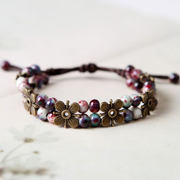 

chinese ceramic stand bracelets fashion boho rope chain bracelet women vintage ethnic bracelets jewelry bangles femme homme, Black