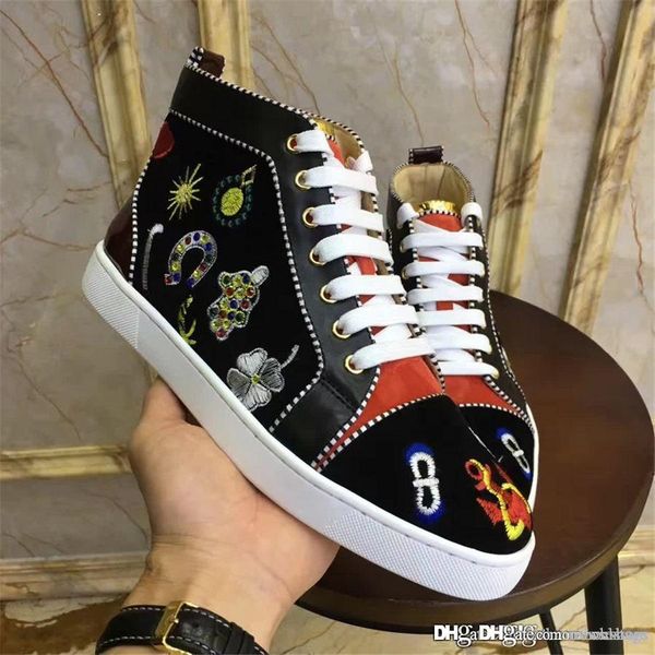 

Top version High Christian Multicolored New Red Bottoms Loafers Red Soles Fi CL cartoon Rivet Shoes With Original