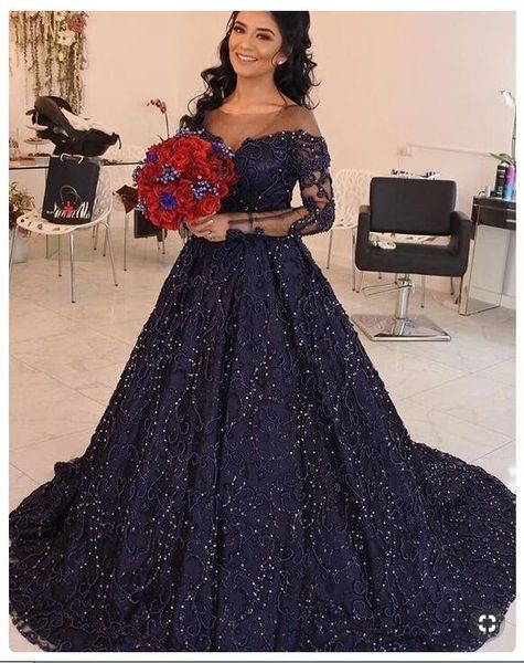 

beaded long sleeves wedding dresses dark navy elegant long sleeves corset beaded luxurious bridal gowns custom made wedding dress, White