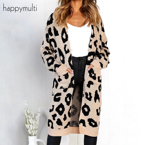 

cardigan women happymulti casual knitted irregular pattern patchwork loose sweater elegant autumn winter female long coat, White;black