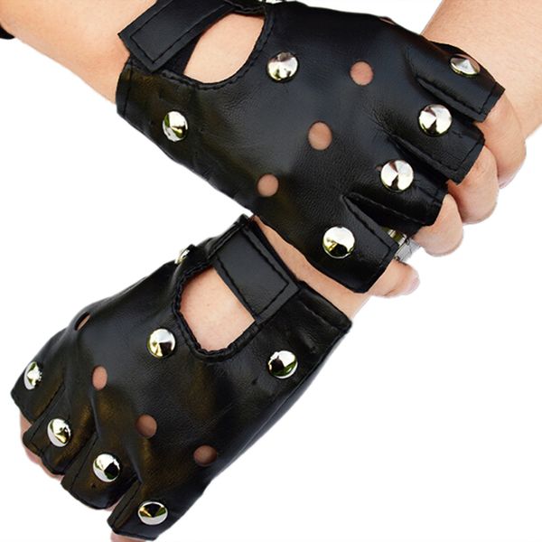 

new halloween party women men silver rivets gloves half finger pu leather glove punk thin sports fitness black gloves, Blue;gray