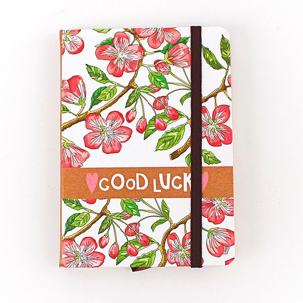 

hard cover notebook a6 elastic band creative flower ruled journal, Purple;pink