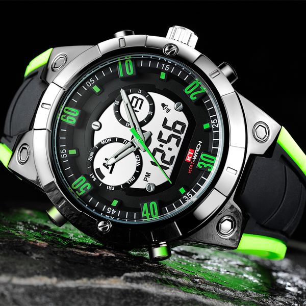 

mens sport watch led silicone band green big face quartz-watch men waterproof wrist watch male watches clock relogio masculino, Slivery;brown
