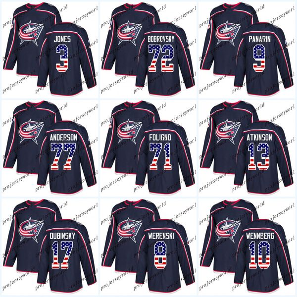 

Womens USA Flag Stitched Columbus Blue Jackets Cam Atkinson Sergei Bobrovsky Artemi Panarin Nick Foligno Seth Jones 2018 New Hockey Jersey