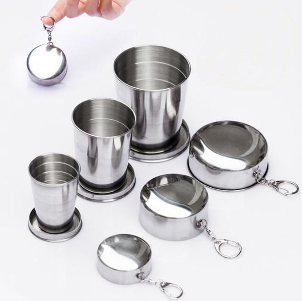 

75ml 140ml 250ml novelty stainless steel portable folding telescopic collapsible cup outdoor travel cup mug keychain folded swine glass