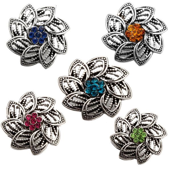 

10pcs 5colors flowers snap jewelry rhinestone love18mm snap buttons fit snap bracelet for love charms, Bronze;silver