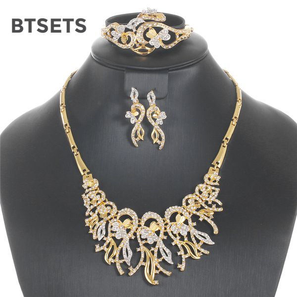 

btsets wedding jewelry sets for women gold color african beads jewelry set plant fashion imitation crystal jewellery set, Slivery;golden