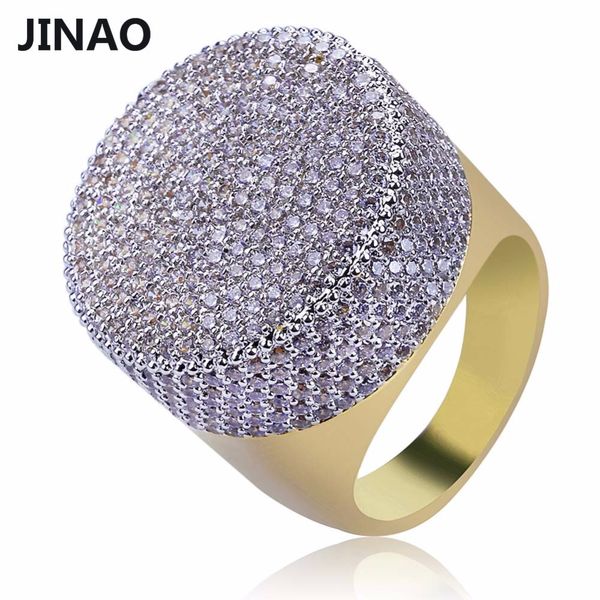 

jinao gold color plated iced out bling ring micro pave cubic zircon round big ring hip hop jewelry for men with 7,8,9,10,11 size, Golden;silver
