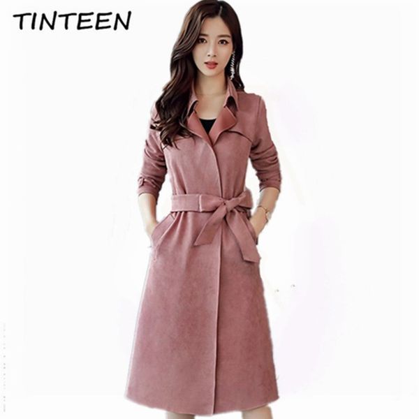 

2018 elegant woman coats windbreaker spring autumn coat korea deerskin trench coat for women plus size casaco feminino gc341, Tan;black