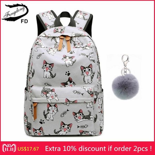 

fengdong школьные сумки для девочек-подростков школьный рюкзак детей рюкзаки милый животных печати холст школьный рюкзак дети кошка сумка па