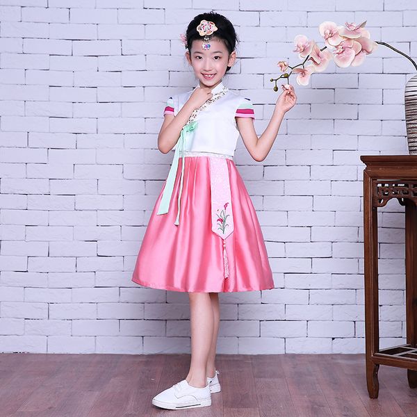 

improved baby girls hanbok dress floral traditional korean clothing kids cosplay clothes national dance performance costume, Red