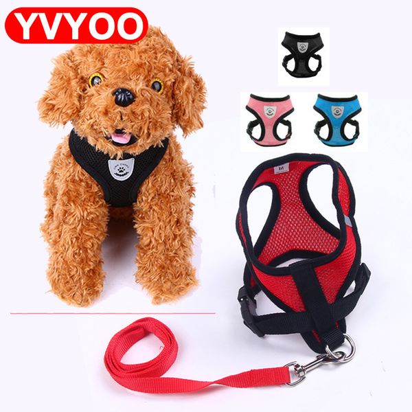 

new soft breathable air nylon mesh puppy dog pet cat harness and leash set