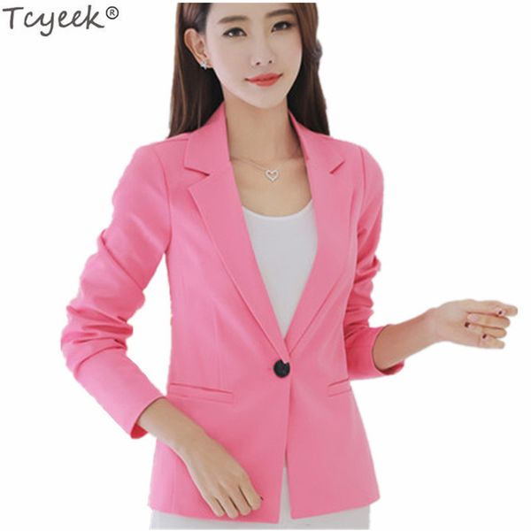 

tcyeek 2018 fashion women's spring blazers autumn jackets office ladies work small blazer suit elefemale jacket lwl281, White;black