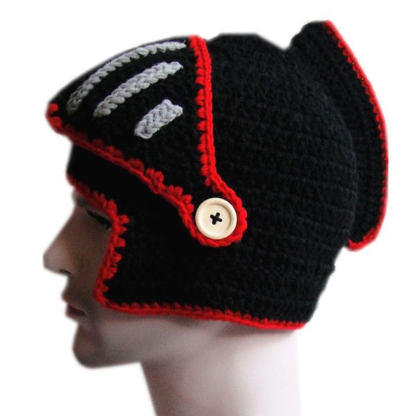 

bomhcs men's warm cable handmade knitted beanie warrior helmet hat cap with mask, Blue;gray