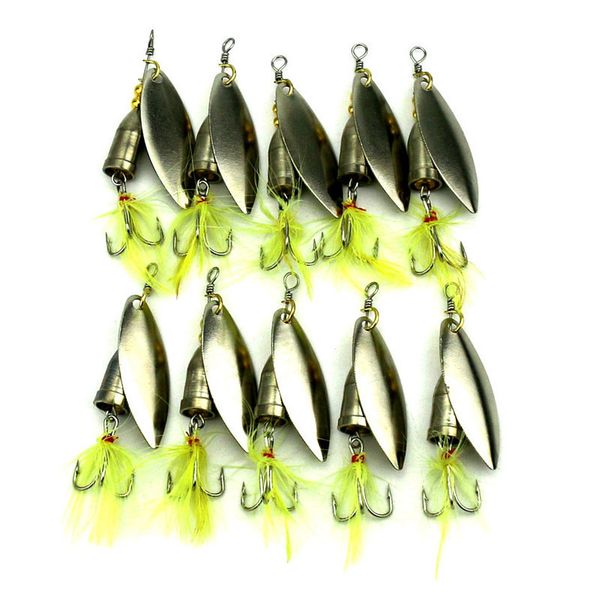 

10pcs feather fishing hooks,rooster tail, fishing spinner spoon lures rotatable inline bass trout fishing tackle baits 6g spinners,spinnerb