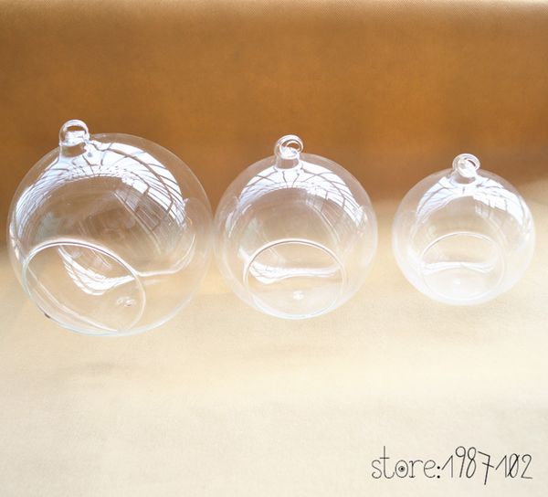 Clear Glass Round with 1 Hole Flower Plant Stand Hanging Vase Hydroponic Decor