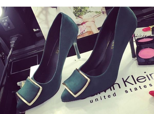 

send 2021 spring and autumn new style pointed end fine heel high heel women's shoes@33, Black