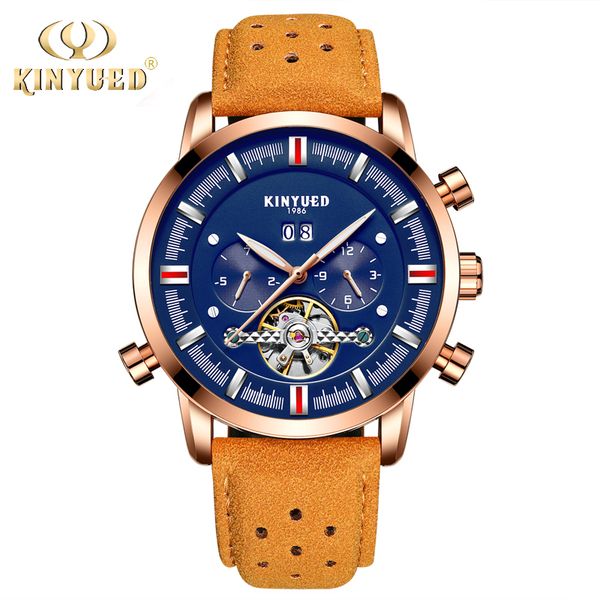 

kinyued skeleton automatic watch men flying brand men's mechanical watches luxury luminous relogios masculinos, Slivery;brown