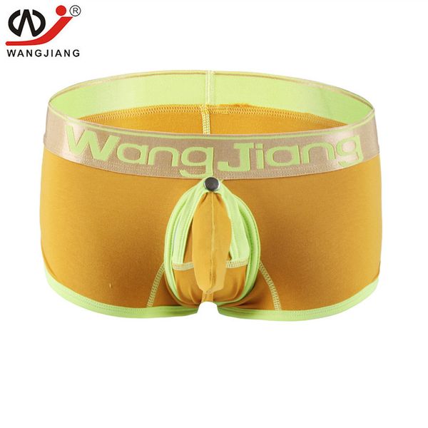 

wj brand men's low waist underwear male cotton elephant nose removable u convex pouch boxers short, Black;white