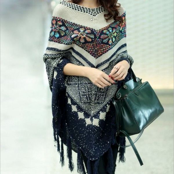 

spring and autumn fashion pull pullover cardigan womens ponchoes capes sweater sleeve casual cape tassel sweaters pullovers, White;black