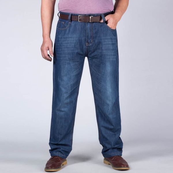 

plus size straight fit men's jeans thin denim big size 2018 summer men clothing dropshipping, Blue