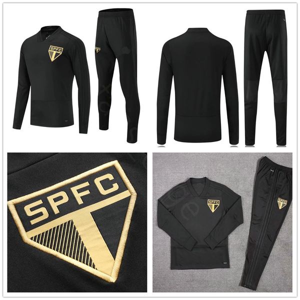 

2018 2019 Brazilian Club Sao Paulo Soccer Tracksuit Set Kit Black Football Jacket Training Suit Survetement Chandal Custom Name Number