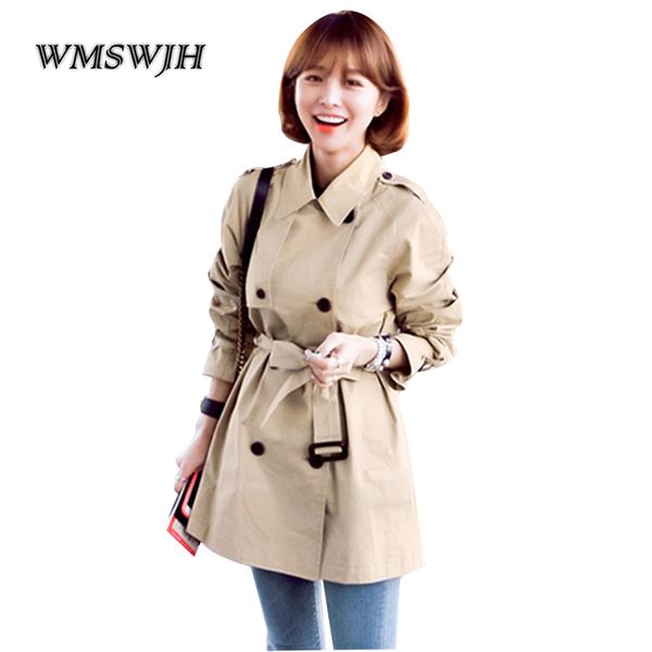 

2018 new fashion double breasted mid-long trench coat women khaki slim belt cloak mujer windbreaker loose coat female abrigos, Tan;black