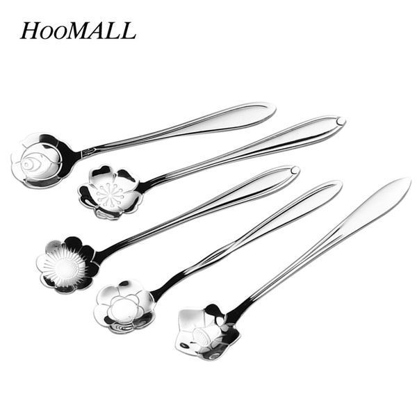 

hoomall japanese style retro flowers stirring spoon set stainless steel cutlery dinner dessert coffee milk spoons dinnerware