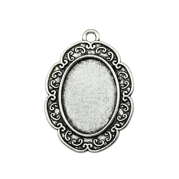 

10 pieces cabochon cameo base tray bezel blank jewelry materials flower lucky single side inner size 18x25mm oval necklace pendant setting, Slivery;crystal