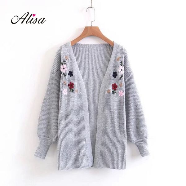 

fashion embroidery knitted sweater cardigan 2018 new long sleeve solid loose crochet jackets autumn female open stitch coat, White;black