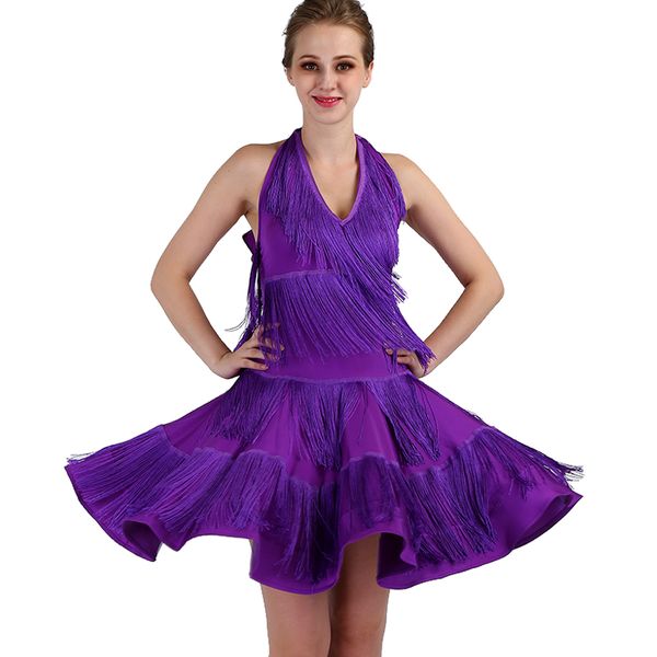 

fashion women latin dance dress backless tassel ruffles dresses for girls dancing flamenca stage performance wear dl2742, Black;red