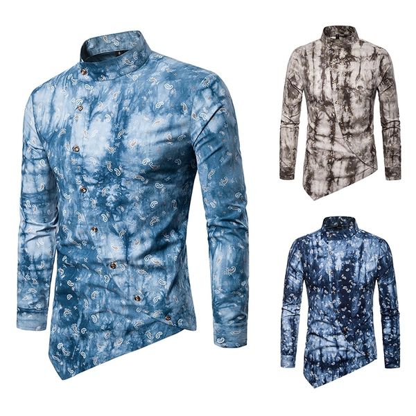 

mens clothing youth personality diagonal button irregular multi-color high-end men shirts, White;black