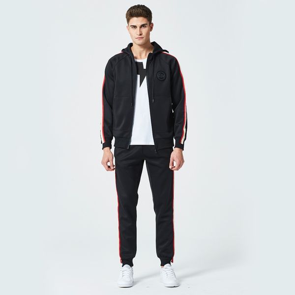 

spring and summer new trend slim men's casual hooded sweater suit, Gray