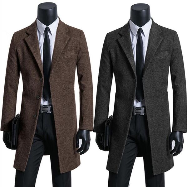 

s-xxxl 2018 new men's long section korean version of the woolen coat british style slim wool winter woolen coat trench, Black