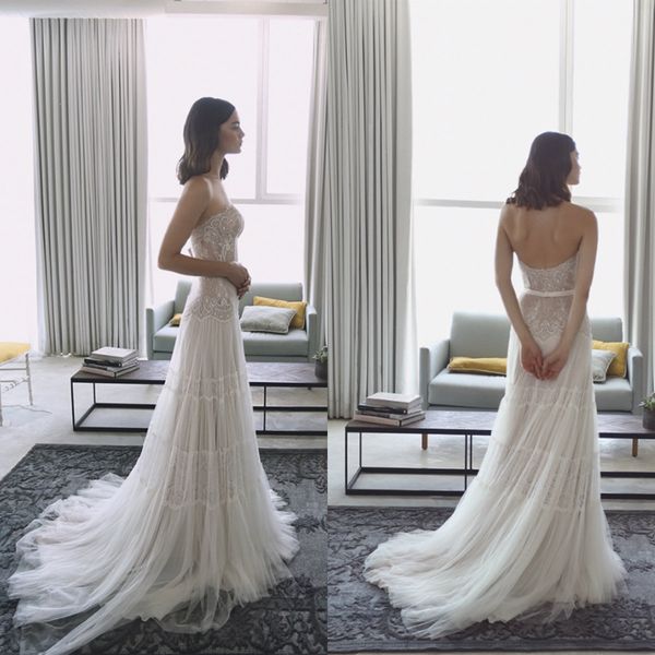 

2018 lihi hod чешские свадебные платья кружева аппликация милая спинки страна свадебное платье развертки поезд рукавов пляж свадебные платья, White