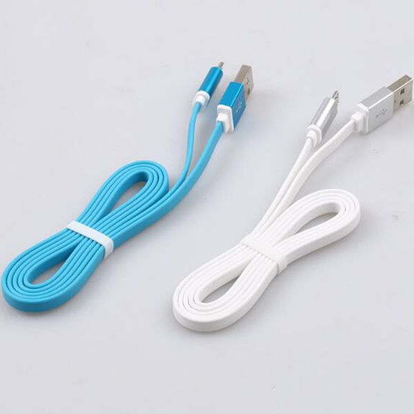 

1M 3ft 2A Flat noodle Micro USB Cable Charging Adapter soft metal head cable for Android Smartphone-Black