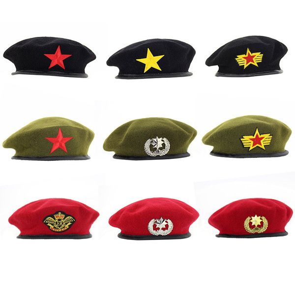 Militärmütze Männer ohne Abzeichen Solider Armee Hut Mann Frau Wolle Vintage Baskenmütze Beanies Caps Winter warme Mütze Cosplay Hüte für Frau