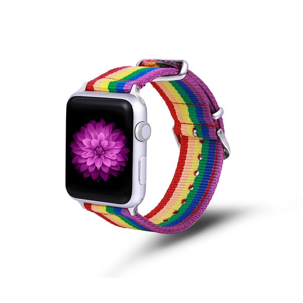 Per l'orologio Apple SE / 6/5/4/3/2/10 Rainbow Band Strap Fabrics Serie Sostituzione 38 42 40 44mm con acciaio inox