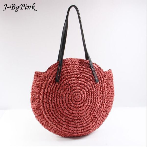 

round straw bag beach bag woven large capacity single shoulder hand crochet summer girl bag 2018 new d18102303