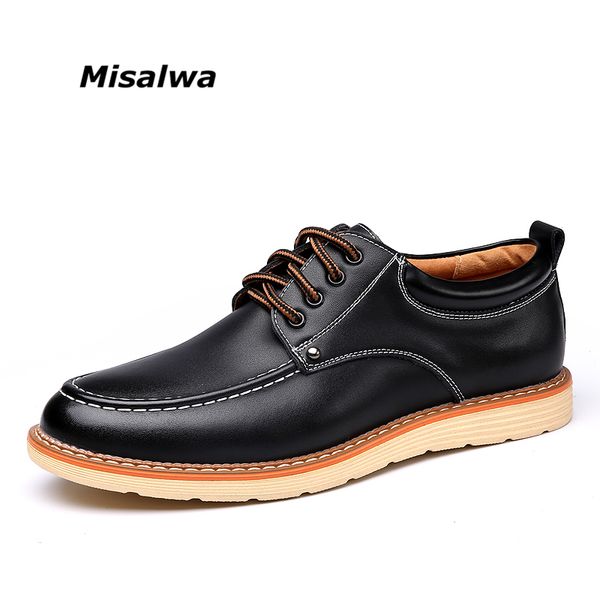

misalwa new trend men work shoes casual leather shoes, Black