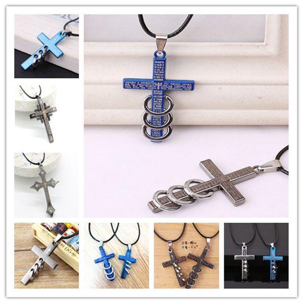 

jesus bible cross pendant necklace fashion titanium steel lovers necklaces men women new arrival mix order 24pcs/lot, Silver