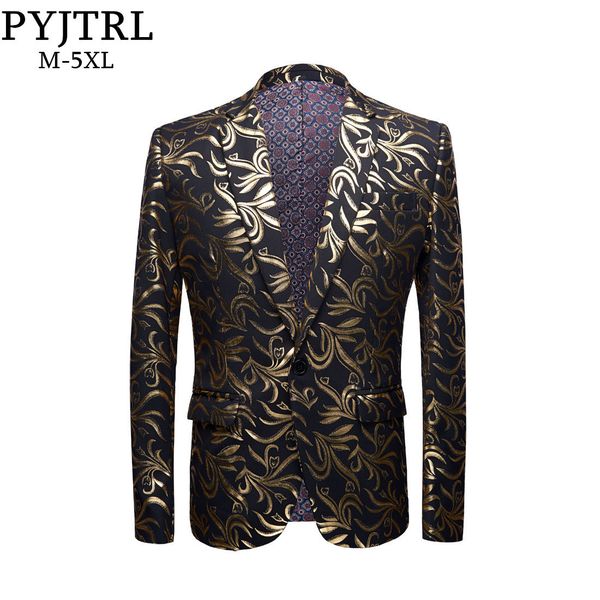 

pyjtrl new mens plus size 5xl gold pattern casual slim fit blazer dj club stage singer party costume wedding groom suit jacket, White;black