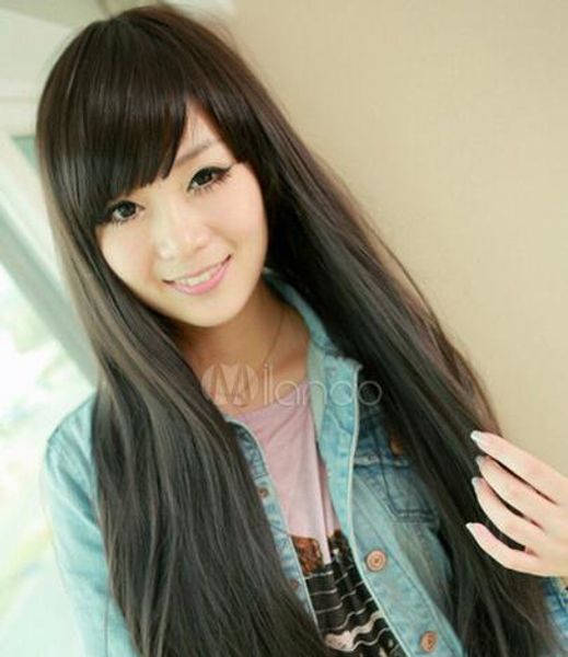 

wie echthaar einzigartiger stil damen long blond volle perÃ¼cken wig, Black;brown