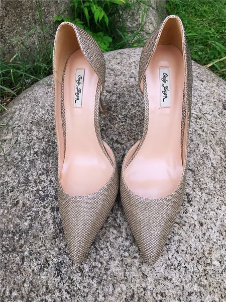 Spedizione gratuita vera foto in vera pelle da donna Gold Glitter Punta a punta scarpe da donna con tacco alto pompa taglia 33-43 Tacchi da donna da sposa 12 cm 10 cm 8 cm